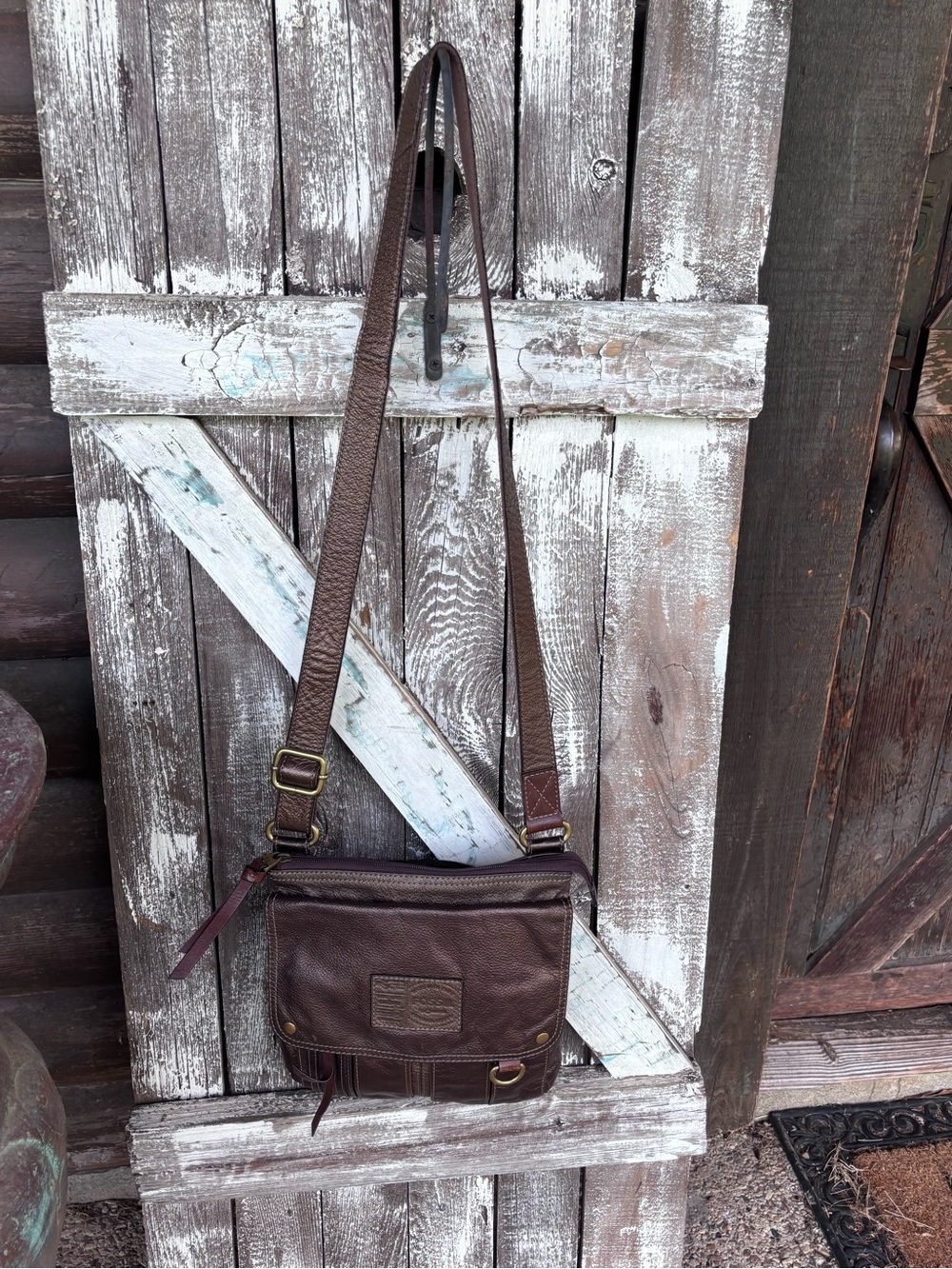 Vintage Fossil Brown Genuine Leather Large Crossbody Bag Purse